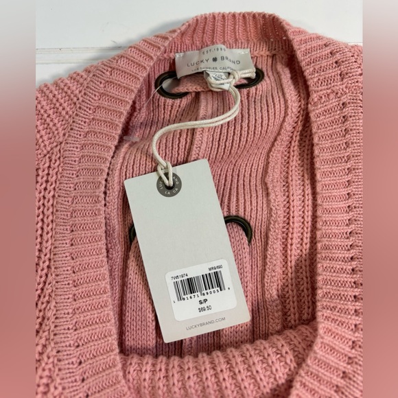 Lucky Brand Back Lace Pullover Sweater Chunky Knit Pale Pink Womens Size Small - Picture 12 of 16